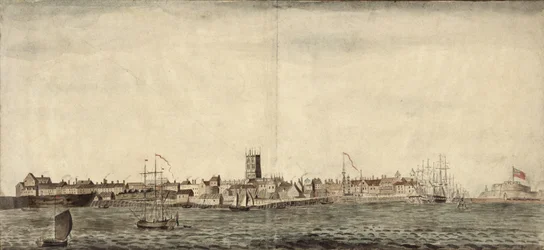 South-east View of Kingston upon Hull (pluma, tinta y aguada sobre papel)