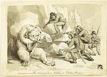 Marineros en la pesca de ballenas matando un oso polar (recto); Concha (verso)