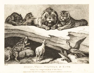 Un juicio entre animales, con el león y el tigre como jueces. 1811 (grabado)