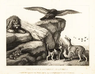 El pájaro de Júpiter amonestando a una asamblea de animales. 1811 (grabado)