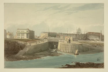 Entrada al Bathurst Basin desde el New Cut, c.1825