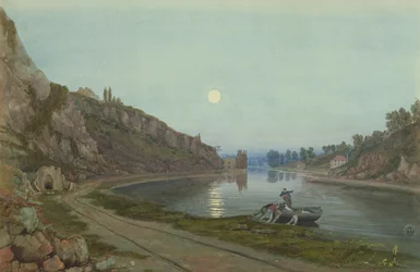 Las Nuevas y Viejas Casas de Hotwell a la luz de la luna, c. 1825