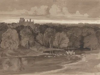 Dos jinetes vadean un río
