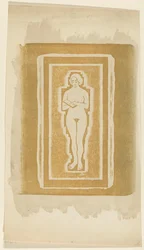 Desnudo con un libro o una losa de piedra en la mano