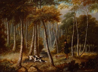 Escena de caza, colonos sacando una liebre (óleo sobre lienzo)