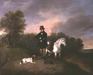 Cazador con perros y caza
