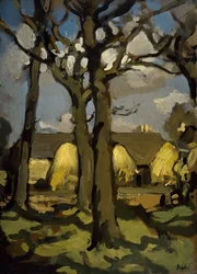 Granja Steading (óleo sobre tabla)