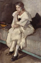 Niña con vestido blanco (óleo sobre lienzo)