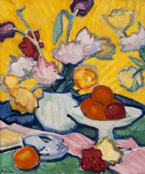 Tulipanes en un jarrón de cerámica, 1910-14
