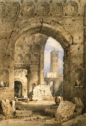 Templo de la Paz, Foro Romano (acuarela y gouache sobre papel blanco)
