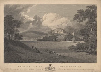 Vista noreste del castillo de Dunster, Somersetshire