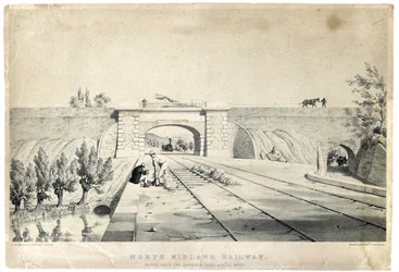 North Midland Railway Bridge under the Cromford Canal at Bull Bridge, c.1840 (litografía tintada sobre papel)