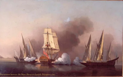 El compromiso entre el Sloop Blast y dos corsarios españoles