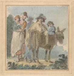 Una familia campesina con un burro