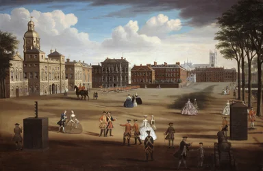 Vista del Frente Oeste de Horse Guards con el Tesoro y Downing Street al fondo, c.1758