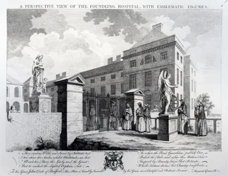 Vista en perspectiva del Hospital de Niños Abandonados, grabado por Edward Rooker, 1749