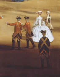 Soldados y una pareja en Horseguards Parade, c.1758 (detalle)
