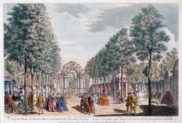 Jardines de Vauxhall, grabado por John Miller alias Johann Sebastian Müller
