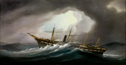 Barco de vapor a paletas "Great Western" en un vendaval, mediados-finales del siglo XIX (óleo sobre lienzo)