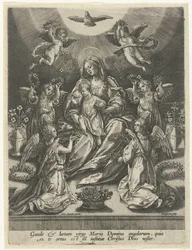virgen y el niño rodeados de ángeles