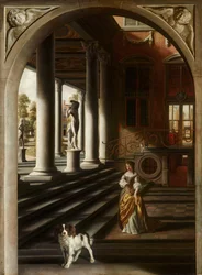 Vista en Perspectiva con una Mujer Leyendo una Carta, c. 1670