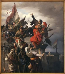 El sacrificio de Titusz Dugovics (? -1456). Héroe nacional húngaro que se distinguió durante el asedio de Belgrado por el Imperio otomano.