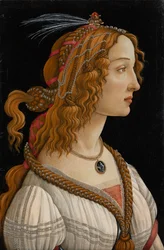 Retrato idealizado de una dama (Retrato de Simonetta Vespucci como ninfa), c.1480-85 (temple y óleo sobre tabla)