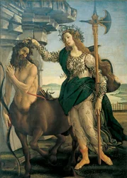 Palas (Atenea o Minerva) y el centauro, de Alessandro di Mariano dei Filipepi dit Sandro Botticelli (1445-1510), hacia 1482 - Florencia, Galería de los Uffizi.