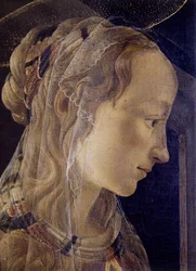 Retablo de San Ambrosio (Saint Ambrose) o Retable des Convers. Detalle de Santa Catalina de Alejandría. Pintura de Alessandro di Mariano dei Filipepi, conocido como Sandro Botticelli (1445-1510). Témpera sobre lienzo