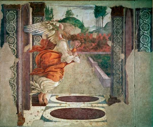 Ángel de la Anunciación (detalle). Fresco de Alessandro di Mariano dei Filipepi dit Sandro Botticelli (1445-1510). 1481. Florencia, Galería de los Uffizi