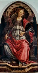 Alegoría de la fortaleza. Pintura sobre tabla de Alessandro di Mariano dei Filipepi, llamado Sandro Botticelli (1445-1510), hacia 1470. Al. 167x87 cm. Galería de los Uffizi, Florencia