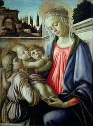 Madonna y niño con ángeles