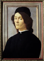 Retrato de un joven caballero de aspecto melancólico, vestido de negro. Siglo XV. Dimensiones 0,57 x 0,39 m