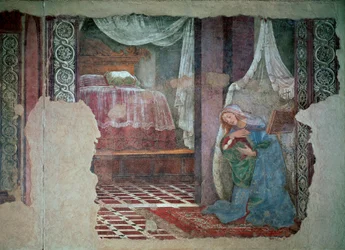 La Virgen de la Anunciación (detalle). Fresco de Alessandro di Mariano dei Filipepi dit Sandro Botticelli (1445-1510). 1481. Florencia, Galería de los Uffizi