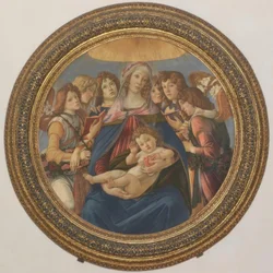 María con el niño y seis ángeles
