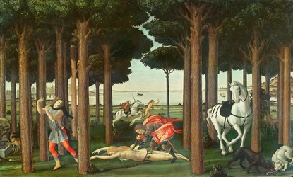El Destripamiento de la Mujer Perseguida: Escena II de La Historia de Nastagio degli Onesti, c.1483