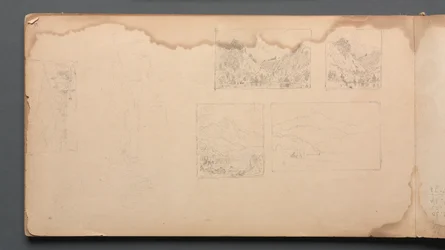 Cuaderno de bocetos, página 39: Viñetas del paisaje de Maine, 1859