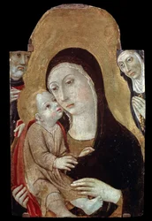 La Virgen y el Niño con Santos. Pintura de Sano di Pietro (1406-1481). Témpera sobre madera, 43 x 27 cm. Escuela de Siena, arte gótico italiano. Museo Pushkin de Bellas Artes, Moscú. ©FineArtImage/Leemage