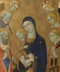 Virgen con el Niño, ángeles y santos (pintura sobre madera)