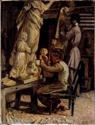 El taller del escultor. Pintura de Sante Bertelli (1840-1892)