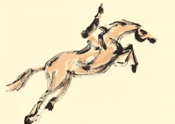 Jinete sobre caballo saltando