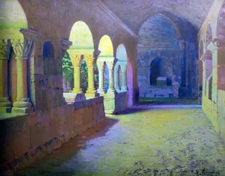 The Romanesque Cloister by Sant Benet de Bages - Painting by Santiago Rusinol y (i) Prats (1861-1931) 1907 Madrid, colleccion Banco Santander.