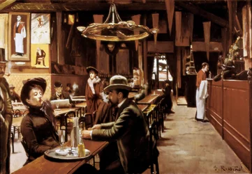 Interior de un café en Montmartre, París