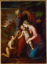 Sagrada Familia con el joven Juan Bautista (pintura sobre madera de álamo)