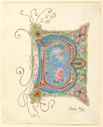 Dibujo, inicial iluminada