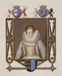 Retrato de Lettice Knollys (c.1541-1634) hija de Sir Francis Knollys de Memorias de la corte de la reina Isabel, publicado en 1825