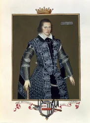 Retrato de Robert Devereux (1566-1601) 2º Conde de Essex de Memorias de la Corte de la Reina Isabel, después del óleo de Sir William Segar, publicado en 1825