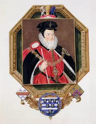 Retrato de William Cecil (1520-98) 1er Barón Burghley de Memorias de la Corte de la Reina Isabel, después de una pintura de Marcus Gheeraerts el Joven, publicada en 1825