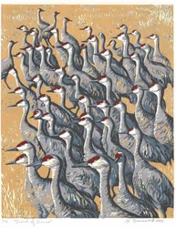 Multitud de grullas, 2015 (linograbado)