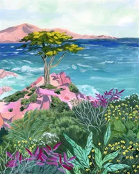 Rocas rosas, árbol del océano